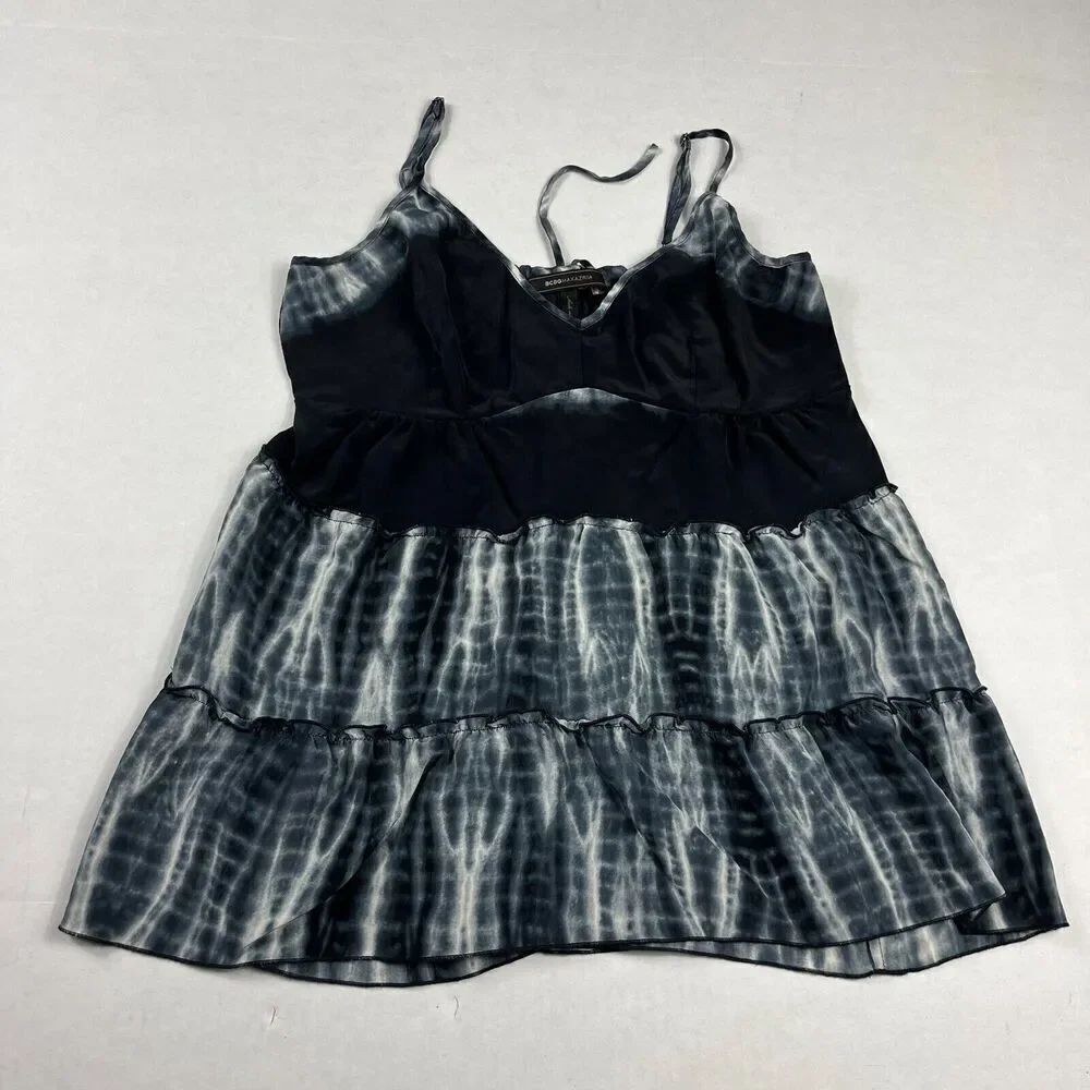 BCBGMaxazria Gisene Silk Tank Top Tie Dye Strappy Sleeve Ruffled Shirt SMALL